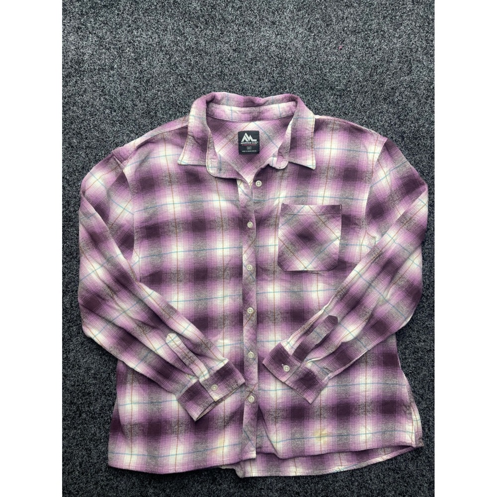 Mountain Club Purple Plaid Cotton Flannel Button Down Shirt Womens 2X WF1B2104
